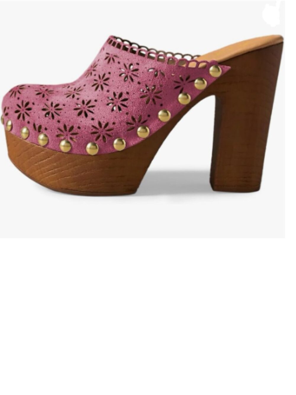 FOWT Pale Violet Red Studded Closed Round Toe Floral Cut Out Platform Mules